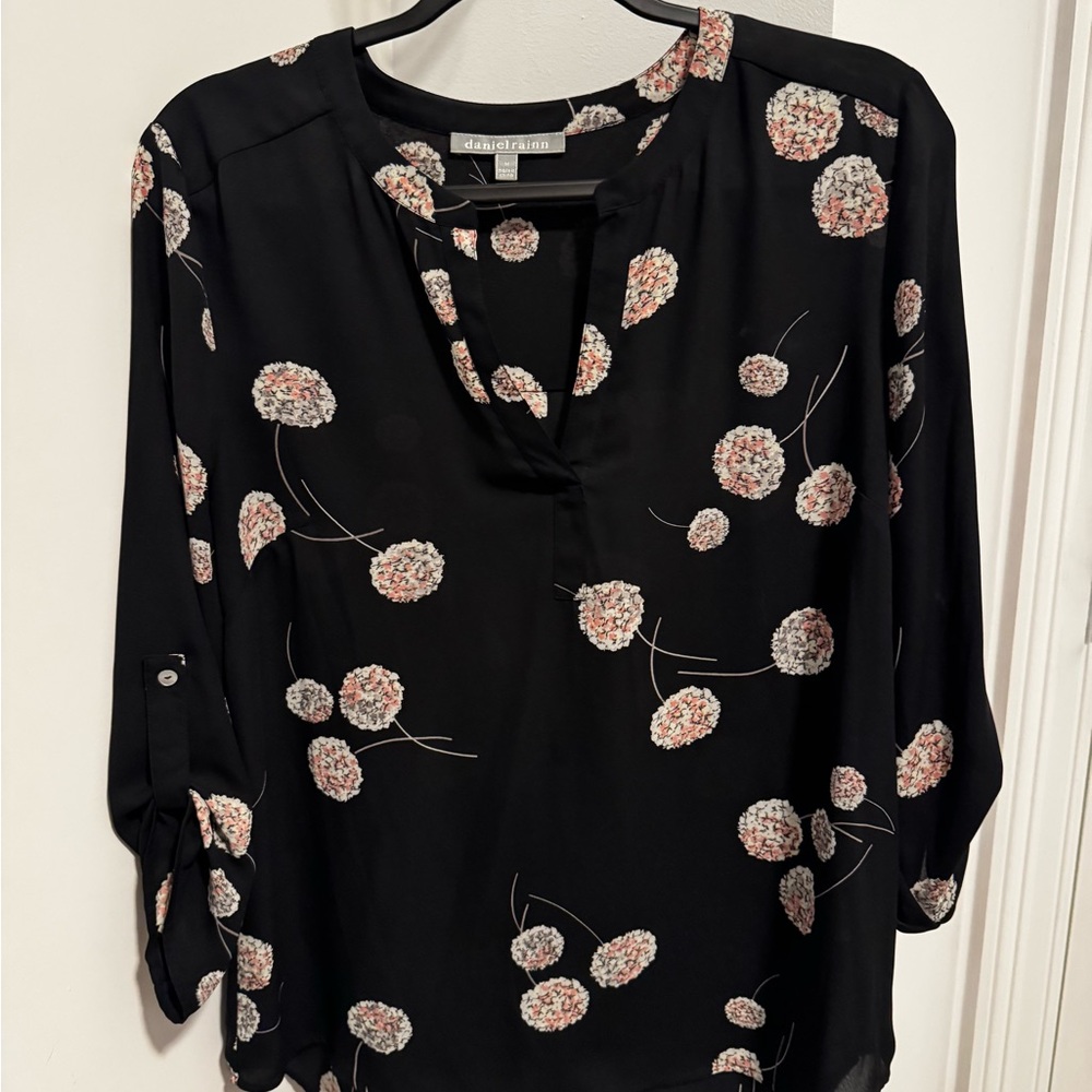 Daniel Rainn Black and Pink Floral Blouse